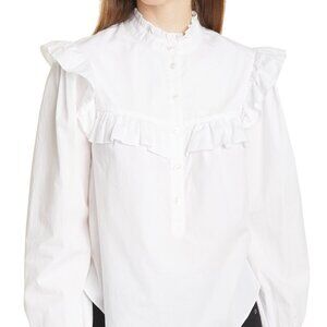 VERONICA BEARD Sonnet Ruffle Cotton Button-Up Blouse
